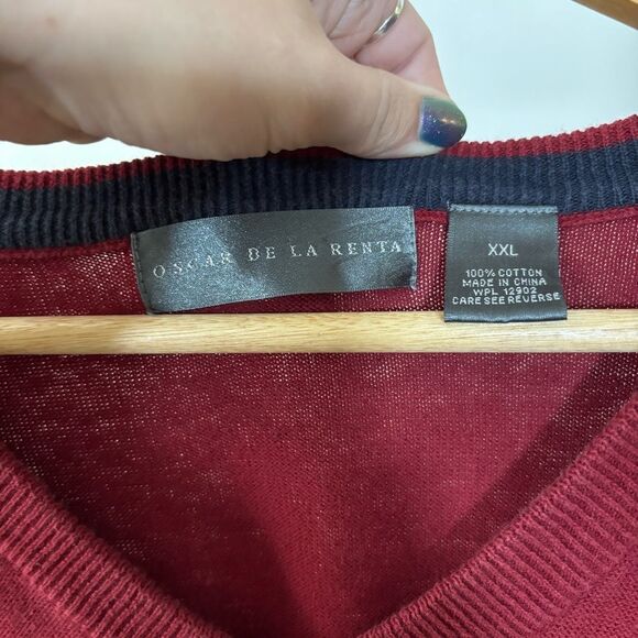 Oscar de la Renta Burgundy V-Neck Sweater Vest mens XXL 90s - Picture 2 of 7